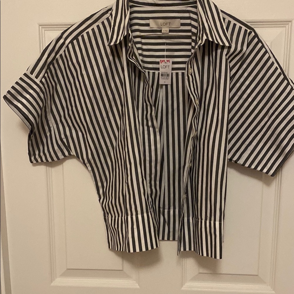 LOFT Black and White Striped Button Down Shirt